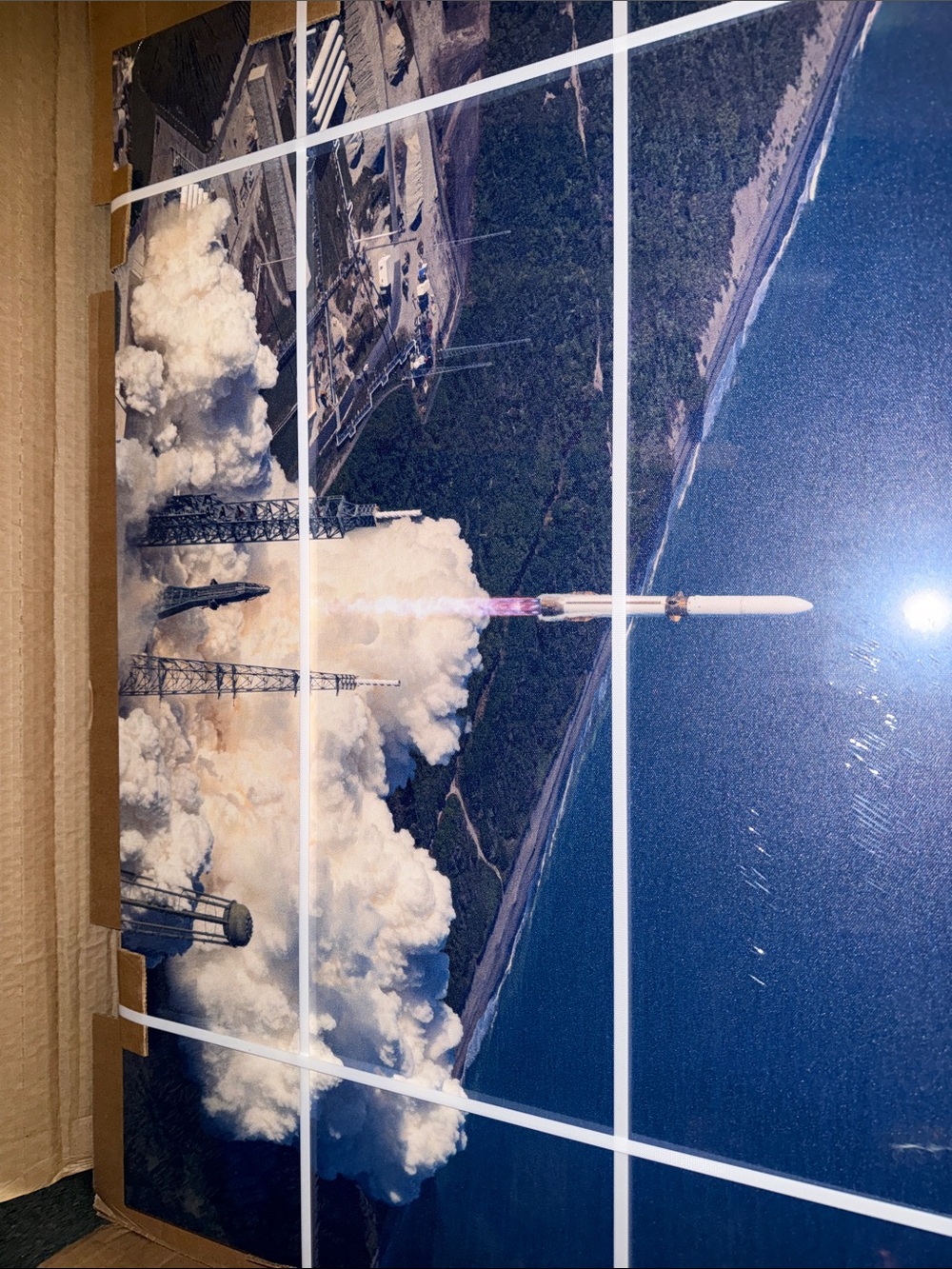 Rocket Launch Canvas Wall Art Print - Blue, White, Tan